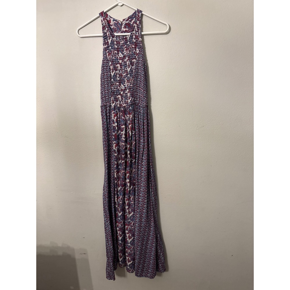 Japna Maxi Dress Small Blue Red Paisley Smocked Boho Western